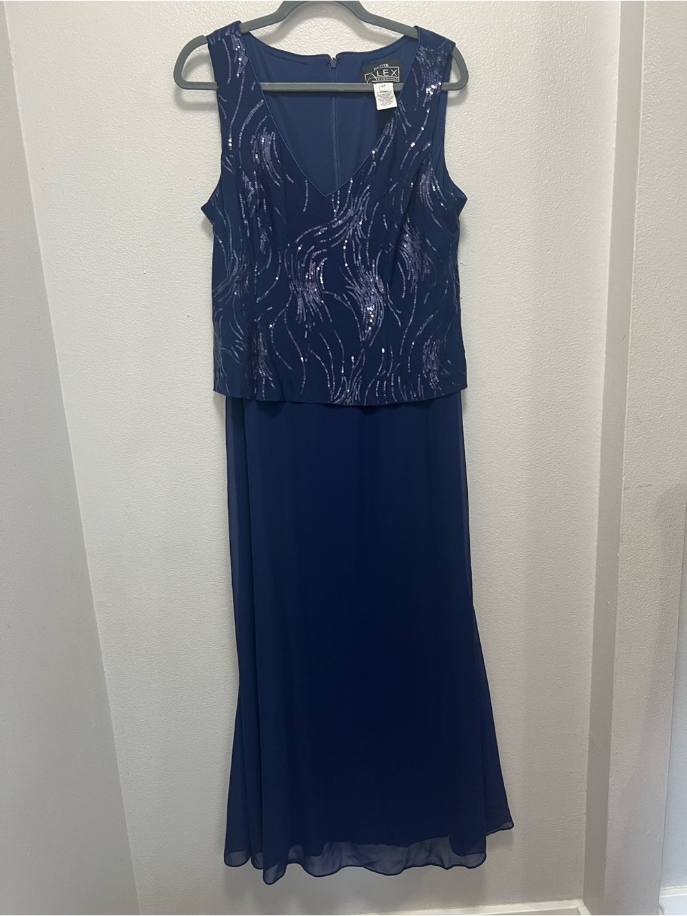 Alex Evenings Navy Blue Sequin Maxi Dress